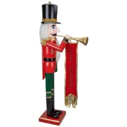 Northlight 36" Red And Green Christmas Nutcracker Soldier With Horn -Northlight 3459144805770453664 2