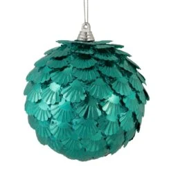 Northlight Sequin Layered Clamshells Christmas Ball Ornament - 4" (100mm) - Aquamarine Green -Northlight 3459144807298753184 2