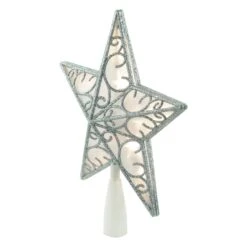 Northlight 9" LED Lighted Silver Glitter Star Christmas Tree Topper, Warm White Lights -Northlight 3459237058910766304