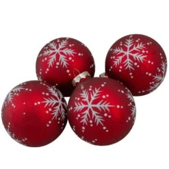 Northlight Glittered Snowflakes Matte Finish Glass Ball Christmas Ornaments - 3" (75mm) - Red - 4ct -Northlight 3459265323609219744 1