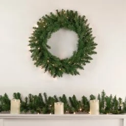 Northlight Pre-Lit Winona Fir Artificial Christmas Garland - 9' X 12" - Warm White LED Lights Green -Northlight 3459265324009775776