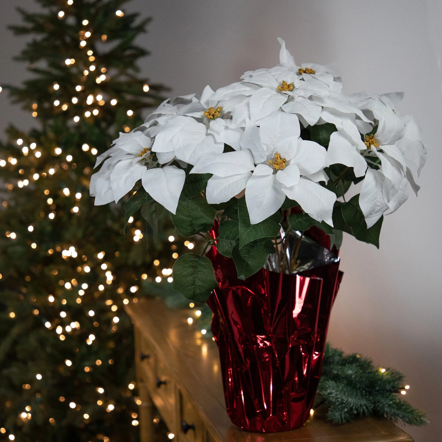 Northlight Artificial Christmas Poinsettia Flowers With Wrapped Base - 22" - White 5 Northlight Artificial Christmas Poinsettia Flowers With Wrapped Base - 22" - White - Image 3
