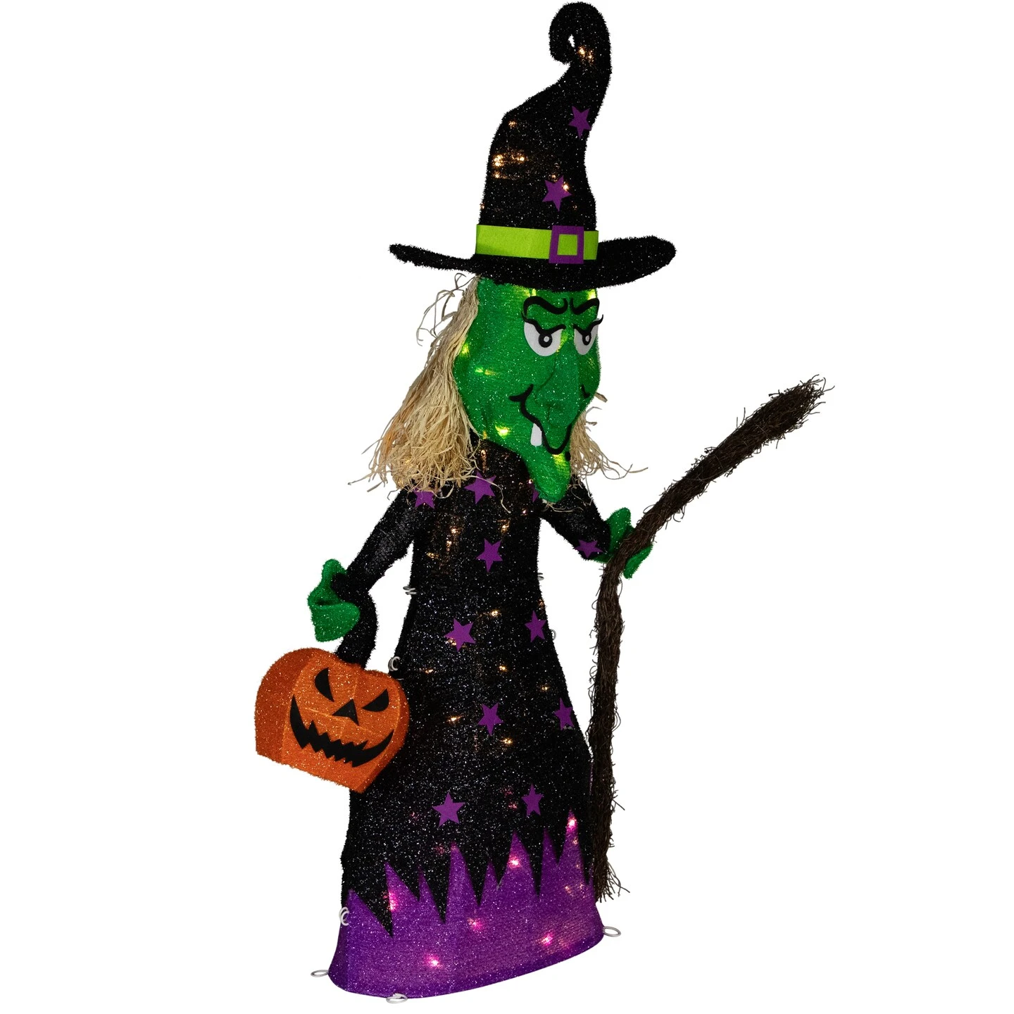 Northlight LED Lighted Witch With Broom Outdoor Halloween Decoration - 39"- Clear Lights Purple 7 Northlight LED Lighted Witch With Broom Outdoor Halloween Decoration - 39"- Clear Lights Purple - Image 5