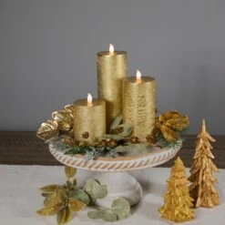 Northlight LED Flickering Flameless Pillar Christmas Candles - 8.75" - Gold - Set Of 3 12 Northlight LED Flickering Flameless Pillar Christmas Candles - 8.75" - Gold - Set Of 3 -Northlight 3459308334497219808