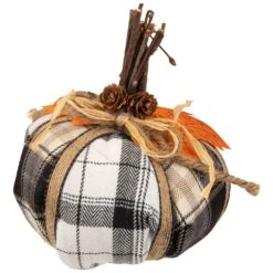 Northlight Plaid Pumpkin With Leaf Fall Harvest Pumpkin Decoration - 5" - White And Black 13 Northlight Plaid Pumpkin With Leaf Fall Harvest Pumpkin Decoration - 5" - White And Black -Northlight 358147182098640