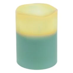 Northlight Flameless LED Lighted 3-Wick Flickering Wax Pillar Candle - 8" - Sage Green -Northlight 358945662808240