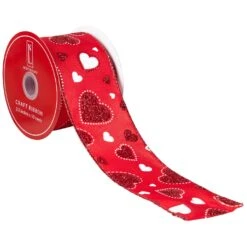 Northlight Glitter Hearts Valentine's Day Wired Craft Ribbon - 2.5" X 10 Yards - Red And White 16 Northlight Glitter Hearts Valentine's Day Wired Craft Ribbon - 2.5" X 10 Yards - Red And White -Northlight 358946031046832