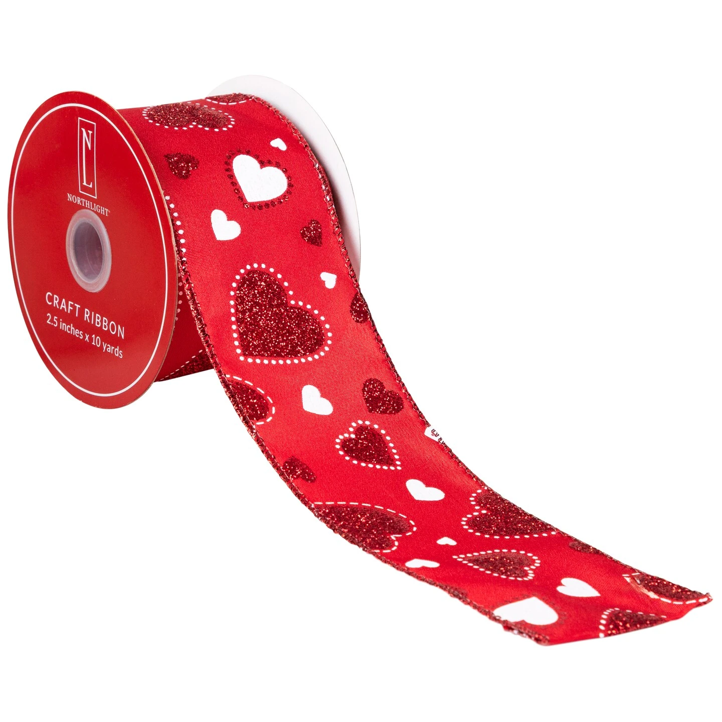 Northlight Glitter Hearts Valentine's Day Wired Craft Ribbon - 2.5" X 10 Yards - Red And White 9 Northlight Glitter Hearts Valentine's Day Wired Craft Ribbon - 2.5" X 10 Yards - Red And White - Image 7
