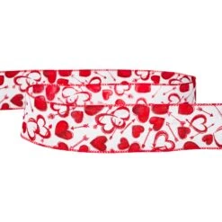 Northlight Hearts Valentine's Day Wired Craft Ribbon - 2.5" X 10 Yards - White And Red -Northlight 362994037723312
