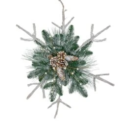 Northlight Frosted Mixed Pine Twig Snowflake Christmas Ornament - 24" Green -Northlight 363453186171552 1