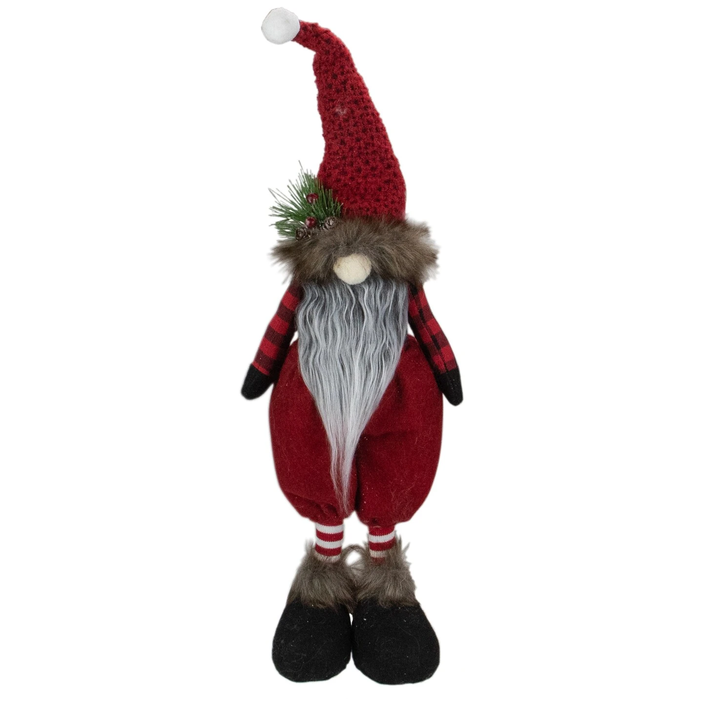 Northlight Standing Buffalo Plaid Gnome With Berry Pine Christmas Figure - 17" Red 3 Northlight Standing Buffalo Plaid Gnome With Berry Pine Christmas Figure - 17" Red