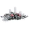 Northlight Triple Candle Holder With Flocked Pine And Christmas Ornaments - 32" - Red And White