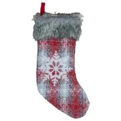 Northlight 18-Inch Red And White Plaid Faux Fur Christmas Stocking With Snowflake 11 Northlight 18-Inch Red And White Plaid Faux Fur Christmas Stocking With Snowflake -Northlight 363454465434272 2