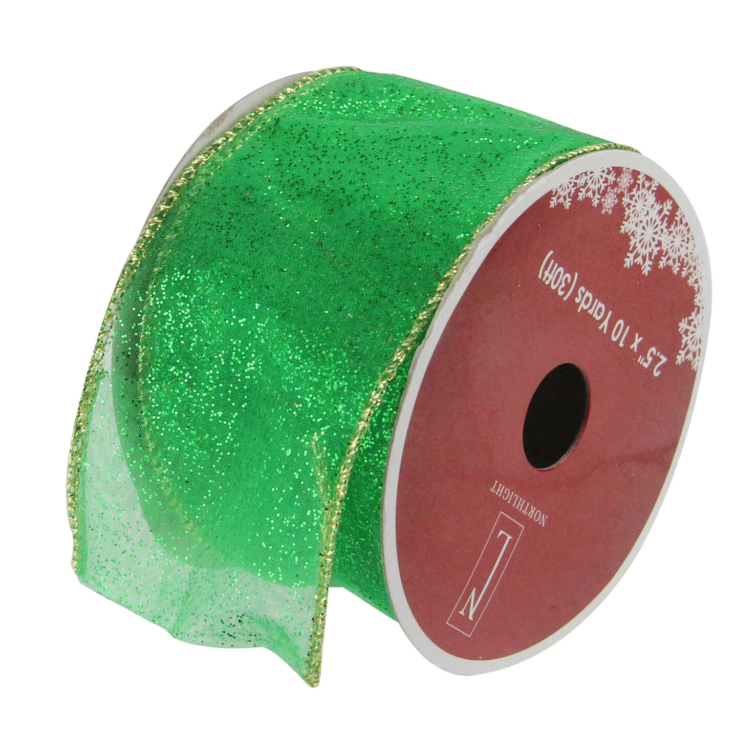 Northlight Glittering Green And Gold Solid Wired Christmas Craft Ribbon 2.5" X 10 Yards 4 Northlight Glittering Green And Gold Solid Wired Christmas Craft Ribbon 2.5" X 10 Yards - Image 2