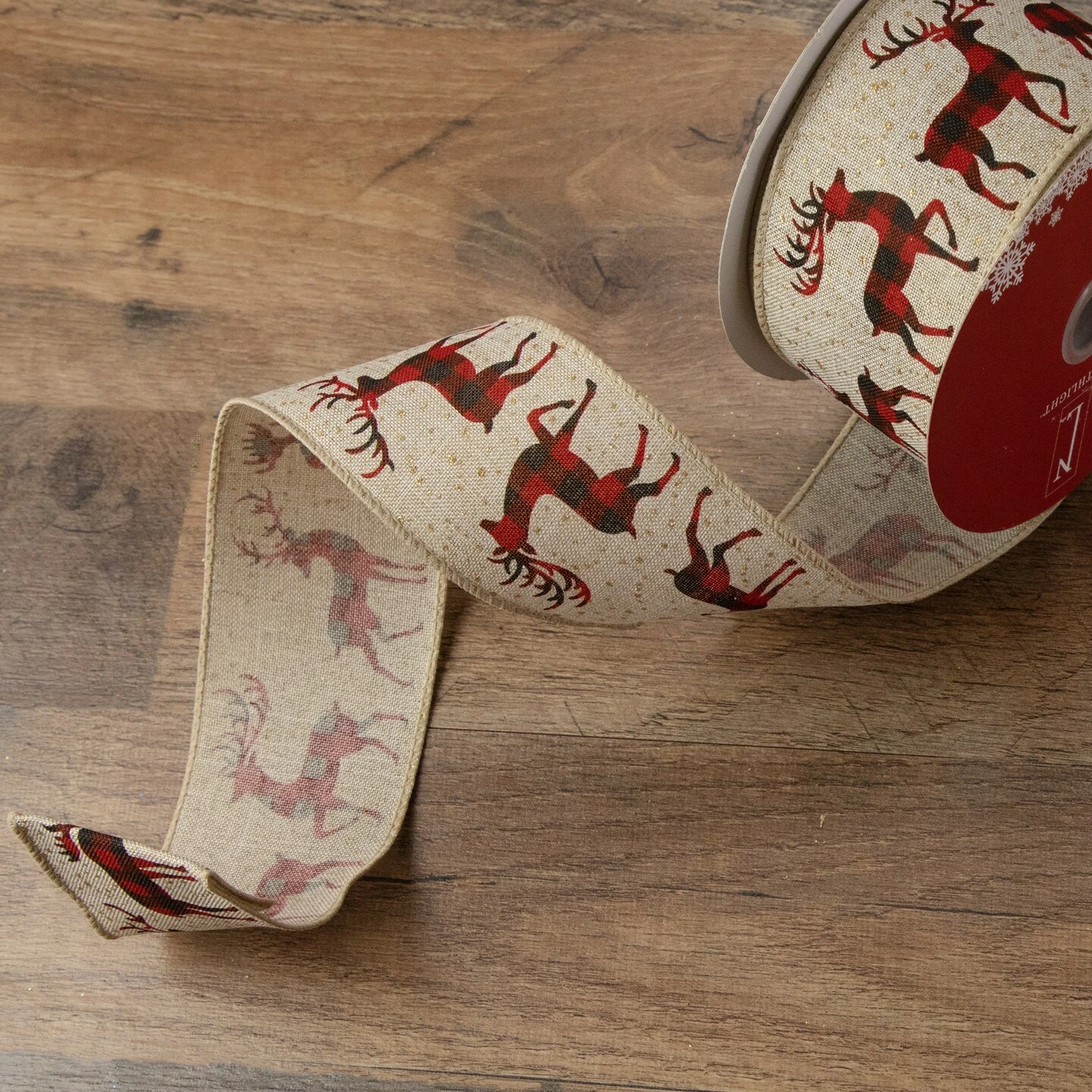 Northlight Beige And Red Plaid Buffalo With Reindeer Christmas Wired Craft Ribbon 2.5" X 16 Yards 5 Northlight Beige And Red Plaid Buffalo With Reindeer Christmas Wired Craft Ribbon 2.5" X 16 Yards - Image 3