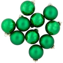 Northlight 2-Finish Christmas Glass Ball Ornaments - 1.75" (45mm) - Green - 10ct