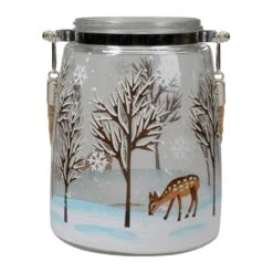 Northlight 6.25" Trees And Fawns Flameless Glass Candle Lantern Blue -Northlight 363454842921632 2