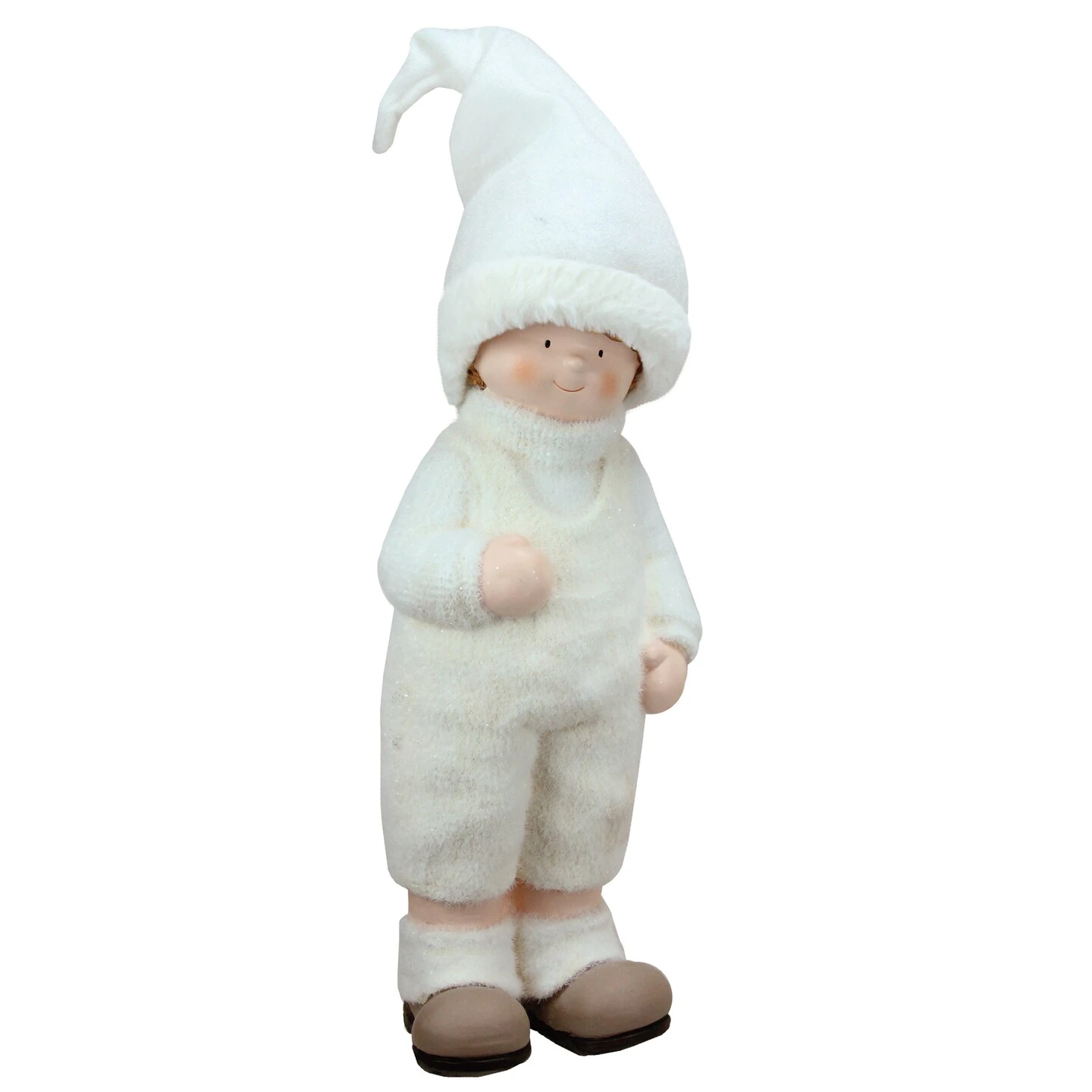 Northlight Winter Boy With Tall Hat Christmas Figure - 19" - White And Beige 5 Northlight Winter Boy With Tall Hat Christmas Figure - 19" - White And Beige - Image 3