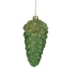 Northlight 5.5" Green And Gold Glitter Beaded Pine Cone Christmas Ornament -Northlight 363454876476064 2