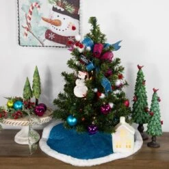 Northlight 20" Blue Glittered Mini Christmas Tree Skirt With Fur Trim 13 Northlight 20" Blue Glittered Mini Christmas Tree Skirt With Fur Trim -Northlight 36636454433376