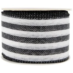 Northlight Striped Wired Craft Ribbon - 2.5" X 10 Yards - Black And White -Northlight 368605824783072