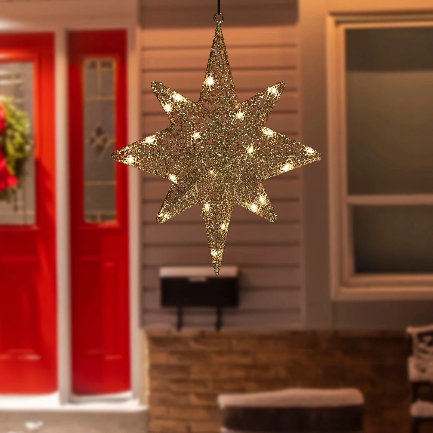 Northlight LED Lighted Hanging Bethlehem Star Outdoor Christmas Decoration - 22" - Warm White Gold 5 Northlight LED Lighted Hanging Bethlehem Star Outdoor Christmas Decoration - 22" - Warm White Gold - Image 3