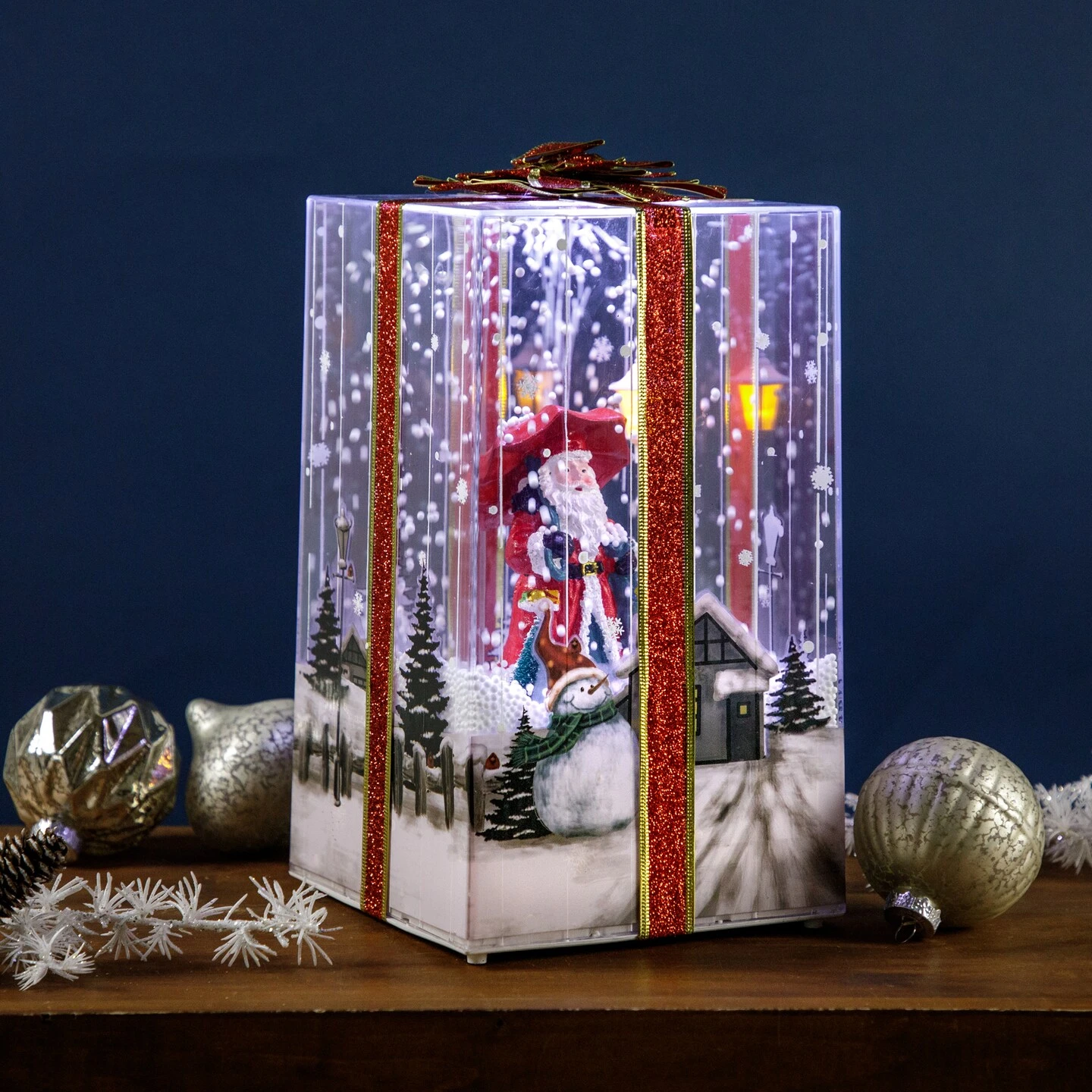 Northlight Musical Santa Lighted Snowing Gift Box With Ribbon Christmas Decoration - 12" Multi 5 Northlight Musical Santa Lighted Snowing Gift Box With Ribbon Christmas Decoration - 12" Multi - Image 3