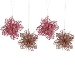 Northlight Pack Of 4 Glittered Pink Poinsettia Christmas Ornaments 6"