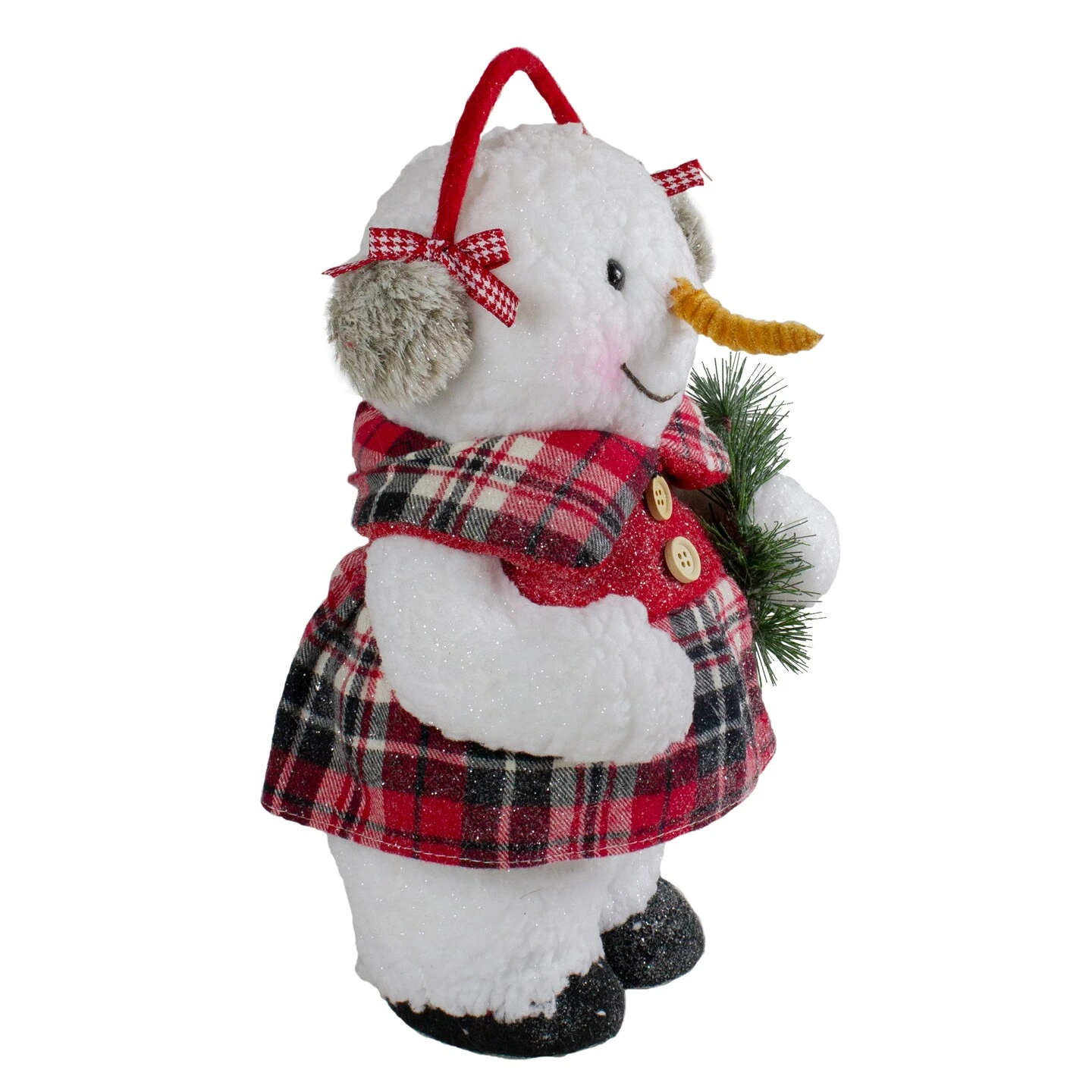 Northlight Plush Girl Snowman With Ear Muffs And Wreath Christmas Figure - 12" White 5 Northlight Plush Girl Snowman With Ear Muffs And Wreath Christmas Figure - 12" White - Image 3