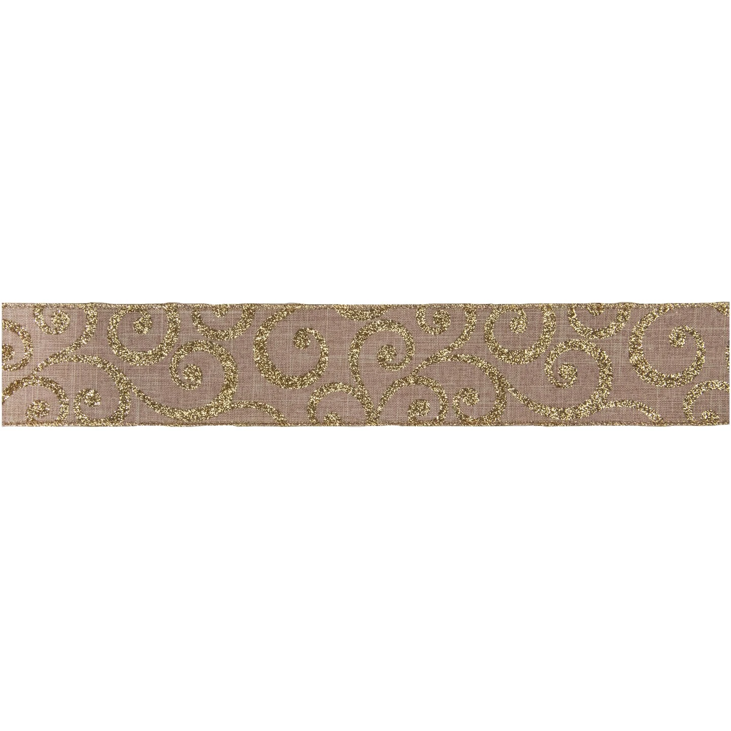 Northlight Burlap And Gold Scroll Christmas Wired Craft Ribbon 2.5" X 10 Yards Brown 4 Northlight Burlap And Gold Scroll Christmas Wired Craft Ribbon 2.5" X 10 Yards Brown - Image 2