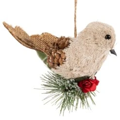 Northlight Front Facing Bird On Frosted Pine Needle Christmas Ornament - 6.75" Green -Northlight 380292006011552