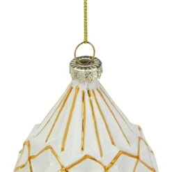Northlight 5" Glittered White And Gold Geometric Finial Glass Christmas Ornament -Northlight 380292033274528