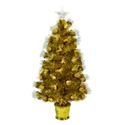 Northlight 3' Pre-Lit Gold Fiber Optic Artificial Christmas Tree, White Lights -Northlight 380292270252704 2