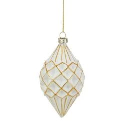 Northlight 5" Glittered White And Gold Geometric Finial Glass Christmas Ornament -Northlight 380292570145440