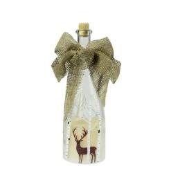 Northlight 10" LED Flameless Pillar Candle In A Clear Glass Bottle Lantern With Deer Accents -Northlight 380292570669728 2