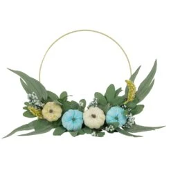 Northlight Blue Pumpkins And Foliage Fall Harvest Artificial Half Wreath, 20-Inch -Northlight 380292609991328 1