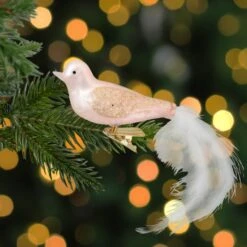Northlight Glitter Winged Bird With Tail Clip-On Glass Christmas Ornament - 5.5" - Pink And Gold -Northlight 380293264827040