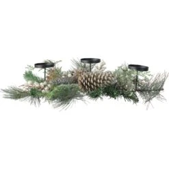 Northlight Frosted Long Needle Pine And Berries Christmas Triple Candle Holder - 24" Gold -Northlight 380293350285984