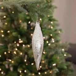 Northlight 9.5" White Beaded Glitter Finial Glass Christmas Ornament -Northlight 380293411103392