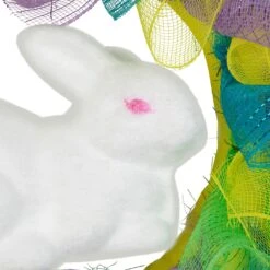 Northlight Pastel Deco Mesh Ribbon Easter Bunny Wreath - 24" Yellow -Northlight 38161508620240