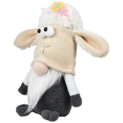 Northlight Plush Springtime Floral Sheep Gnome Easter Decoration - 9" - Gray And White -Northlight 386752282071856