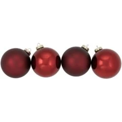 Northlight 2-Finish Glass Christmas Ball Ornaments - 4" (100mm) - Burgundy - 4ct Red