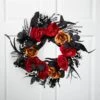 Northlight Roses With Mixed Foliage Halloween Wreath - 22" - Red And Gold - Unlit Black -Northlight 396158469795248