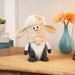 Northlight Plush Springtime Floral Sheep Gnome Easter Decoration - 9" - Gray And White -Northlight 3984259781424 1