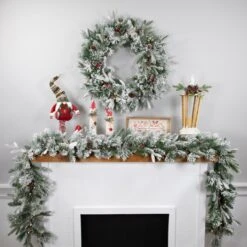 Northlight Real Touch™️ Pre-Lit Flocked Rosemary Emerald Angel Pine Artificial Christmas Wreath - 30" - Clear LED Lights Green 12 Northlight Real Touch™️ Pre-Lit Flocked Rosemary Emerald Angel Pine Artificial Christmas Wreath - 30" - Clear LED Lights Green -Northlight 400089983304800