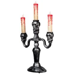 Northlight Antique-Style Skull Trio Flickering Halloween Candelabra - 13.75" - Amber Lights Silver -Northlight 400461959493040