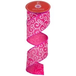 Northlight Swirl Wired Spring Craft Ribbon - 2.5" X 10 Yards - Pink And White -Northlight 401204631142192