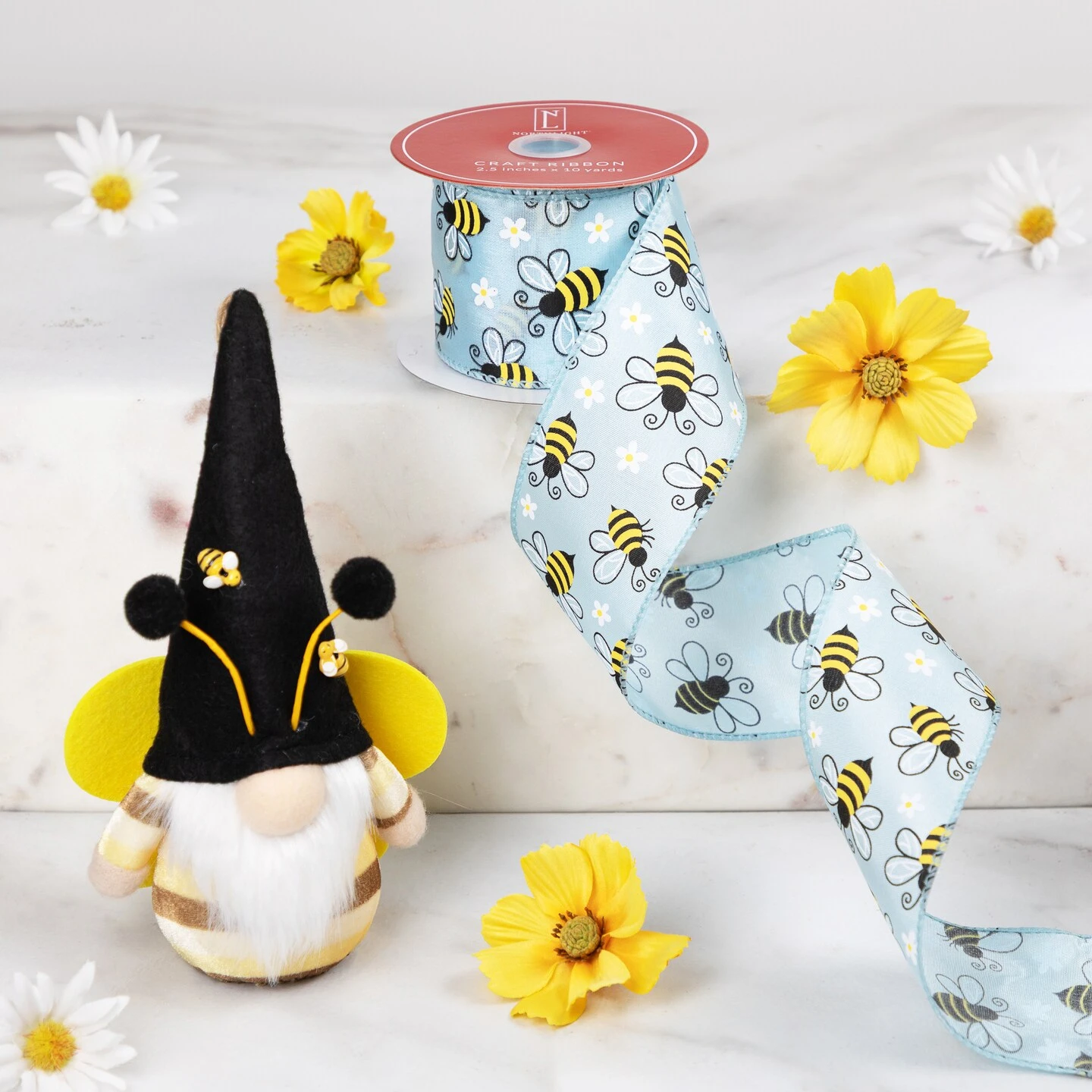 Northlight Bumblebee Design Wired Spring Craft Ribbon - 2.5" X 10 Yards - Blue 4 Northlight Bumblebee Design Wired Spring Craft Ribbon - 2.5" X 10 Yards - Blue - Image 2