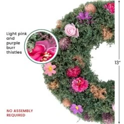 Northlight Thistle Mixed Floral Spring Wreath - 13" - Pink And Purple Green 16 Northlight Thistle Mixed Floral Spring Wreath - 13" - Pink And Purple Green -Northlight 405350924827440