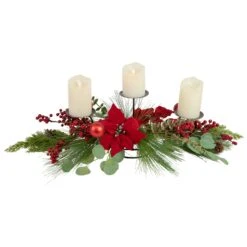 Northlight Poinsettia And Berries Christmas Tripe Pillar Candle Holder - 32" Green 10 Northlight Poinsettia And Berries Christmas Tripe Pillar Candle Holder - 32" Green -Northlight 406119839808480 1